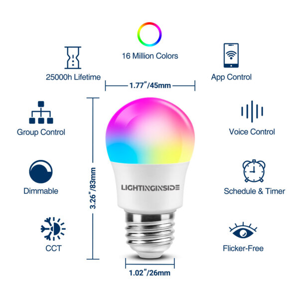 Programmable Small Light Bulb Smart Light Bulbs, E26 A15 WiFi Color Changing LED Bulbs 50 Watt ...
